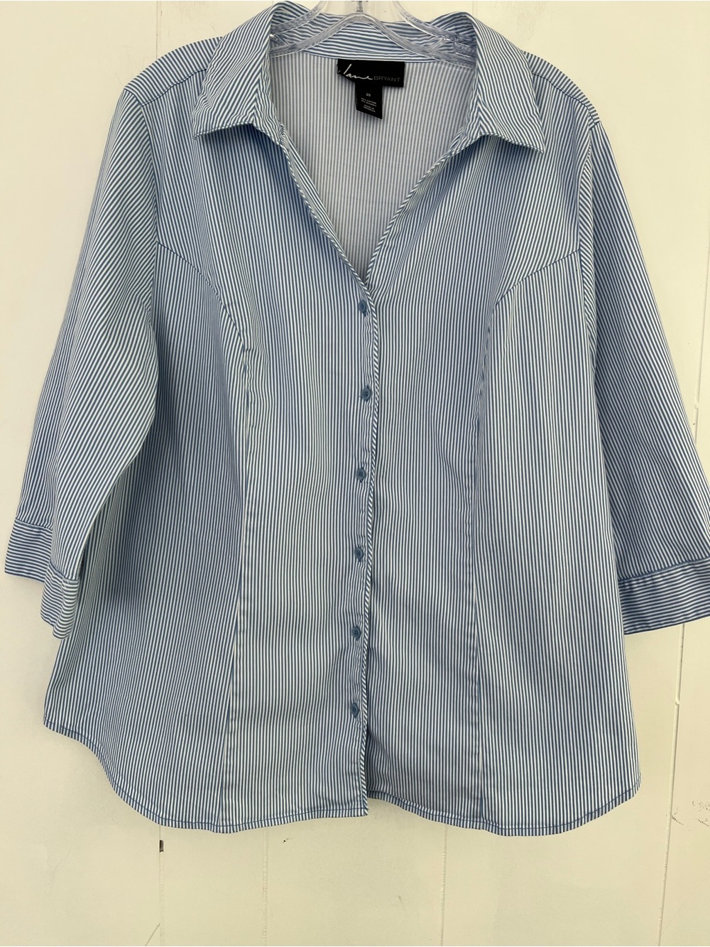 Lane Bryant Blue & White Pinstripe Button-Up Blouse Top Shirt Size 20
